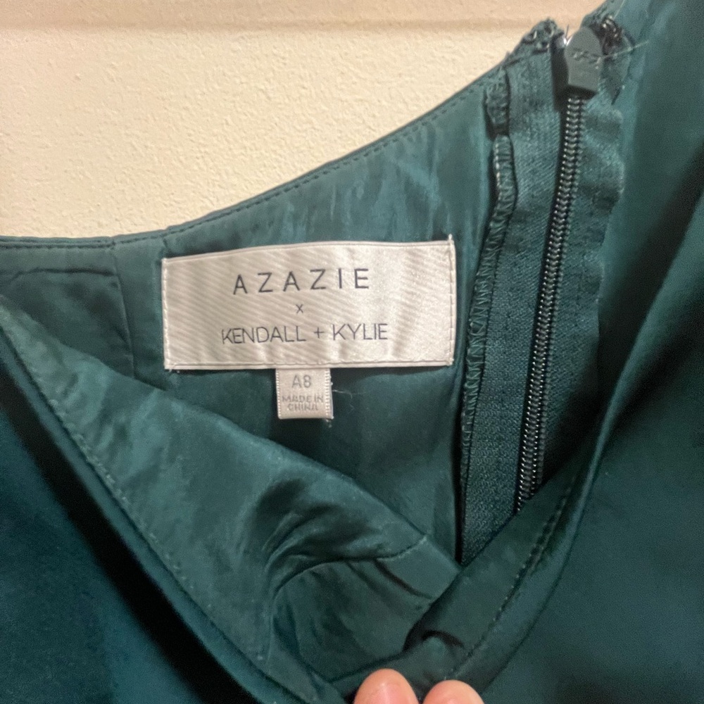 Azazie Kendall + Kylie Pine One Shoulder Keyhole Satin Dress Size 8 NWT